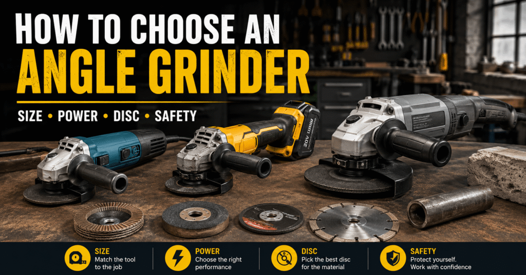 How to Choose an Angle Grinder: Complete Buying Guide for DIY, Metalworking & Construction How to choose an angle grinder with different grinder sizes discs and workshop tools